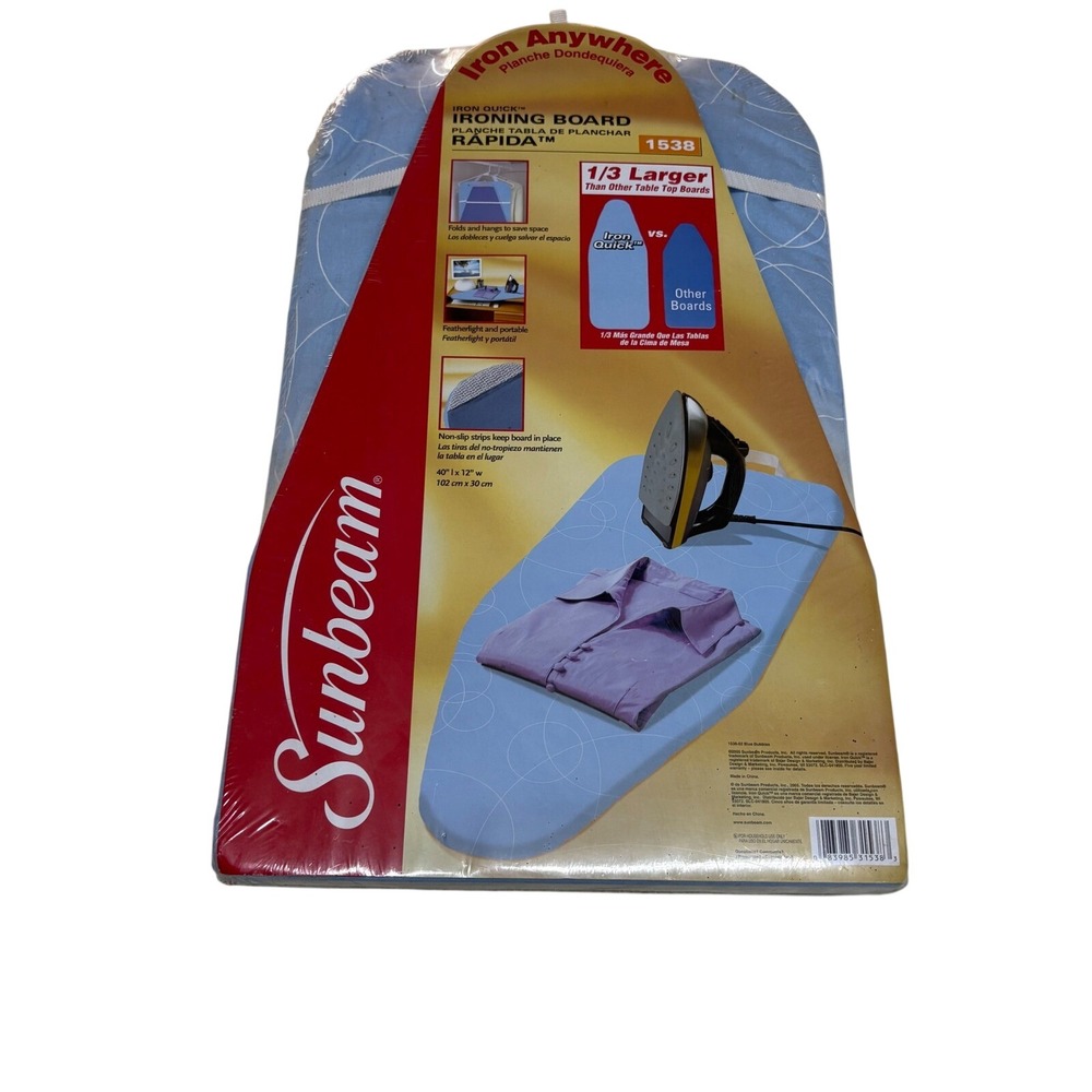 Sunbeam Iron Quick Tabletop Ironing Board Blue 1538 Portable Folding 40x12 NEW